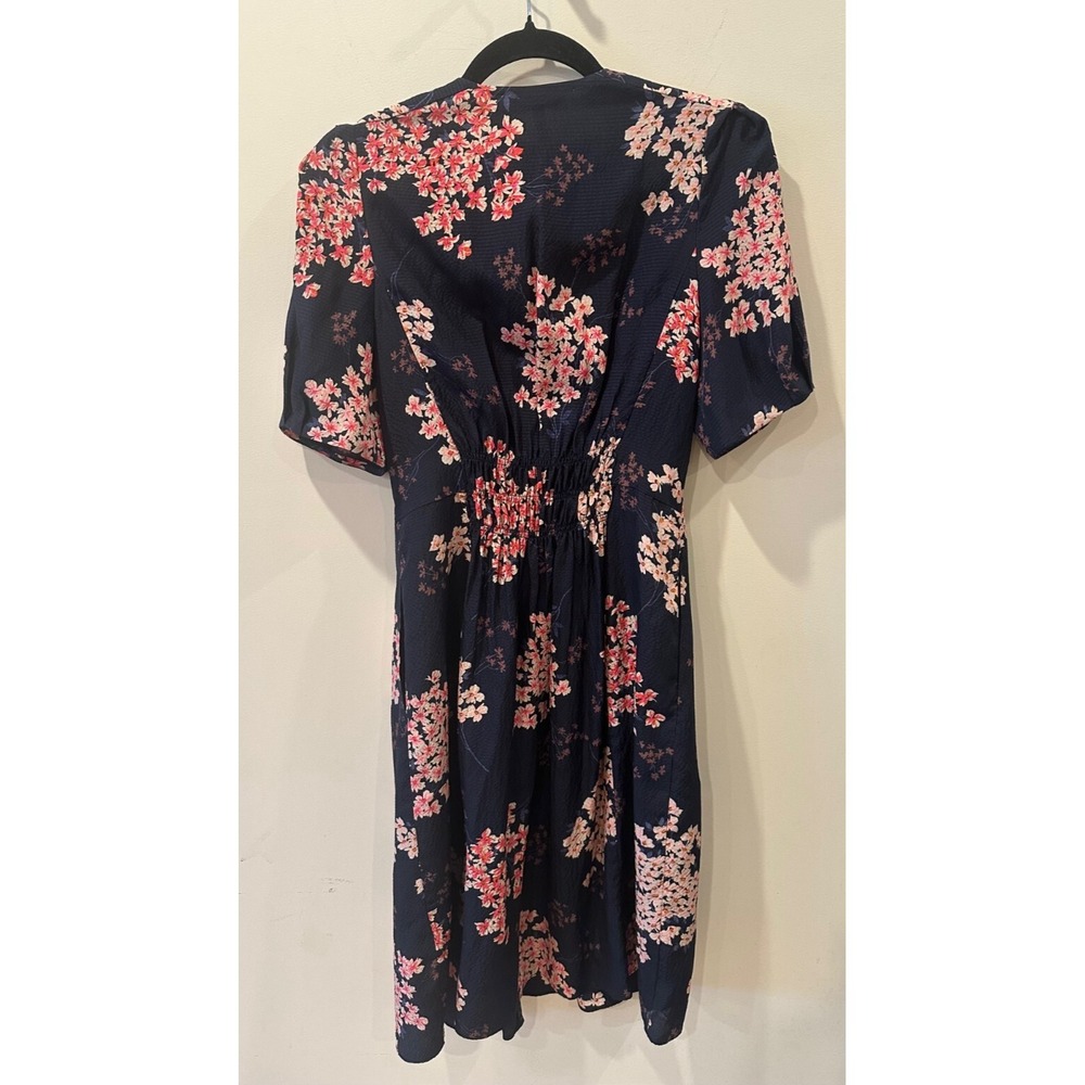 Rebecca Taylor 100% Silk Spring Blossom A-Line‎ Dress Sz 6 Navy V-Neck Florals - Picture 2 of 7